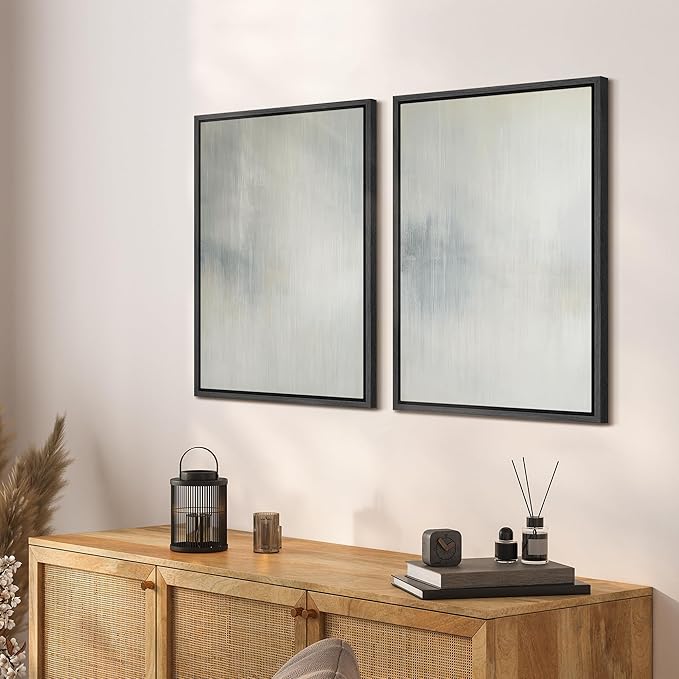 SIGNFORD Framed Canvas Print Wall Art Set Soft Gray and Blue Abstract Neutral Illustration Modern Art Decorative Nordic Nature for Living Room, Bedroom, Office - 24"x36"x2 Black