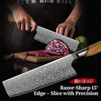 TIVOLI Damascus Nakiri Knife 6.5 Inch – Japanese VG-10 Multipurpose Kitchen Knife for Vegetables and Meat with Ergonomic Olive Wood Handle, Gift for Mom & Dad