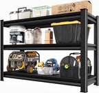 Garage Storage Shelves Heavy Duty, 48”W Shelving Units and Storage Rack, 1650LBS Loads Shelving Units, Adjustable 3-Tier Metal Shelves for Industrial Storage, 48”W×16”D×36”H,Black