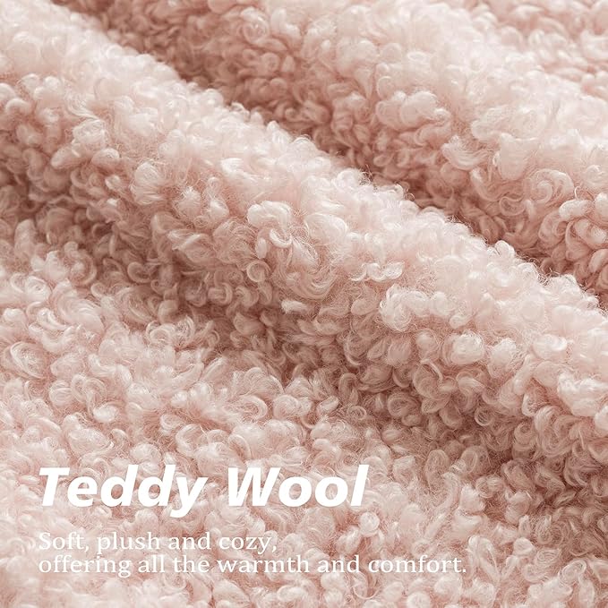 Foindtower Set of 2 Curly Teddy Wool Pillow Covers Decorative Boucle Textured Lumbar Throw Pillow Faux Fur Sherpa Pillowcases Sheepskin Fuzzy Cushion Case for Sofa Bedroom Car 12"x20" Light Pink