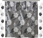 Zahari Home 13pc Erica Bathroom Fabric Shower Curtain Sets Bathroom Shower Curtain & 12 Shower Bathroom Hooks Modern Classic Luxury Contemporary Decor Grey Shower Curtain Stylish Bath Sets