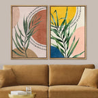 SIGNFORD Framed Canvas Print Wall Art Set Geometric Mid-Century Circle Plants Abstract Shapes Illustrations Modern Art Decorative Zen Bohemian for Living Room, Bedroom, Office - 16"x24"x2 Natural