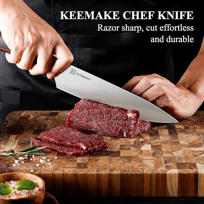 KEEMAKE Professional Chef Knife Set 2 Pieces - Kitchen Knives High Carbon Stainless Steel Ultra Sharp Blade & Ergonomic Pakkawood Handle, Perfect for Meat Cutting, Vegetable Chopping & Culinary Gifts