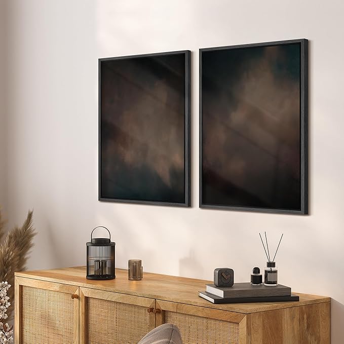 SIGNFORD Framed Canvas Print Wall Art Set Moody Dark Abstract Earth Tones Illustration Modern Art Decorative Nordic Nature for Living Room, Bedroom, Office - 16"x24"x2 Black