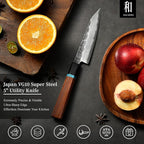 KAWAHIRO Japanese Utility Knife, 5 inch Handcrafted VG10 Stainless Steel Paring Knife, Professional Black Forged Multipurpose Kitchen Knives with Ergonomic Handle Grip and Gift Wood Box