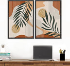 SIGNFORD Framed Canvas Print Wall Art Mid-Century Palm Leaf and Geometry Symbols Abstract Shapes Illustrations Modern Boho Nature Colorful Chic for Living Room, Bedroom, Office - 24"x36"x2 Black