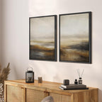 SIGNFORD Framed Canvas Print Wall Art Set Abstract Neutral Landscape Modern Beige and Brown Illustration Modern Art Decorative Nordic Nature for Living Room, Bedroom, Office - 16"x24"x2 Black