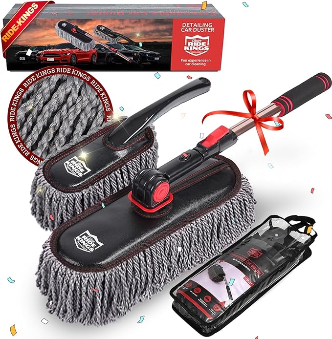 Microfiber Duster, Car Duster Kit,Interior & Exterior Cleaning Tools,Dashboard Detailing Brush,Scratch Lint Free,Pollen Removing,Extendable Handle,Truck,SUV,RV,Set of 2