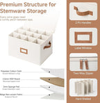 StorageWorks Stemware Storage Cases, Hard Shell Wine Glass Storage Box with Dividers for Glassware, Crystal, and China Holds 12 Standard Size Wine Glasses, 1 Pack, Beige