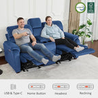 MCombo Zero Wall Recliner Loveseat with Console, Power Recliner Loveseat with Adjustable Headrest, USB A & C Charge Ports, Cup Holders, for Living Room, RVs, Small Spaces (Fabric, ST258M2, Navy Blue)
