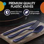 Party Solids Navy Plastic Knives 200 Pieces Disposable Utensils Heavy Duty Cutlery Set Flatware Silverware Party Supplies & Tableware