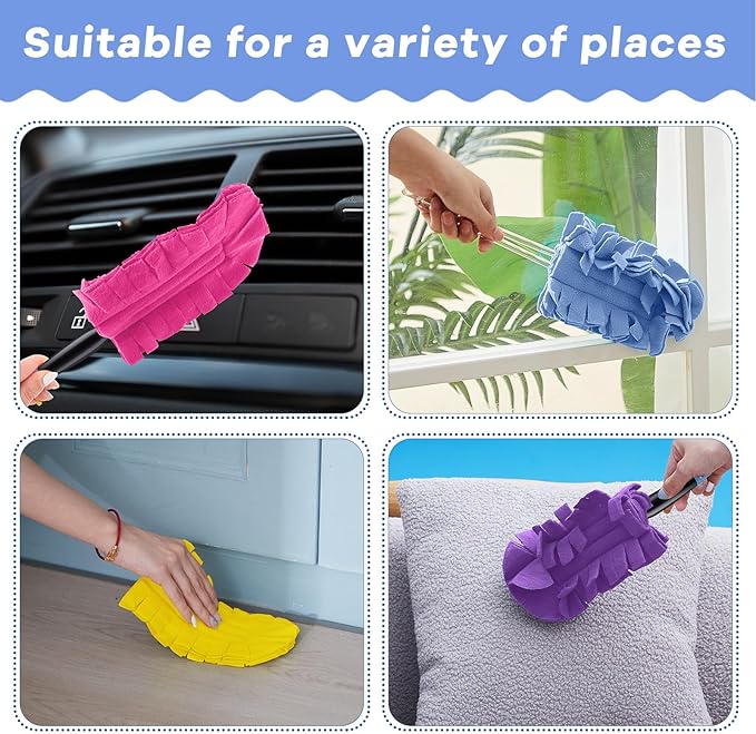 Zubebe 12 Pcs Duster Refill Reusable Fleece Duster Refills Feather Flat Dusters Multi Surface Washable Cleaning Pads Tools for Home, Blinds, Car, Pet, Furniture, Fans (Bright Color)