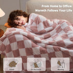 Light Pink Heated Blanket Electric Throw, 50X60 Heating Blanket with 10 Heat Levels & 8 Hours Auto Off for Lap, Checkered Plaid Soft Sherpa Blankets Warmer Gifts for Couch Grandma Women Adults, ETL