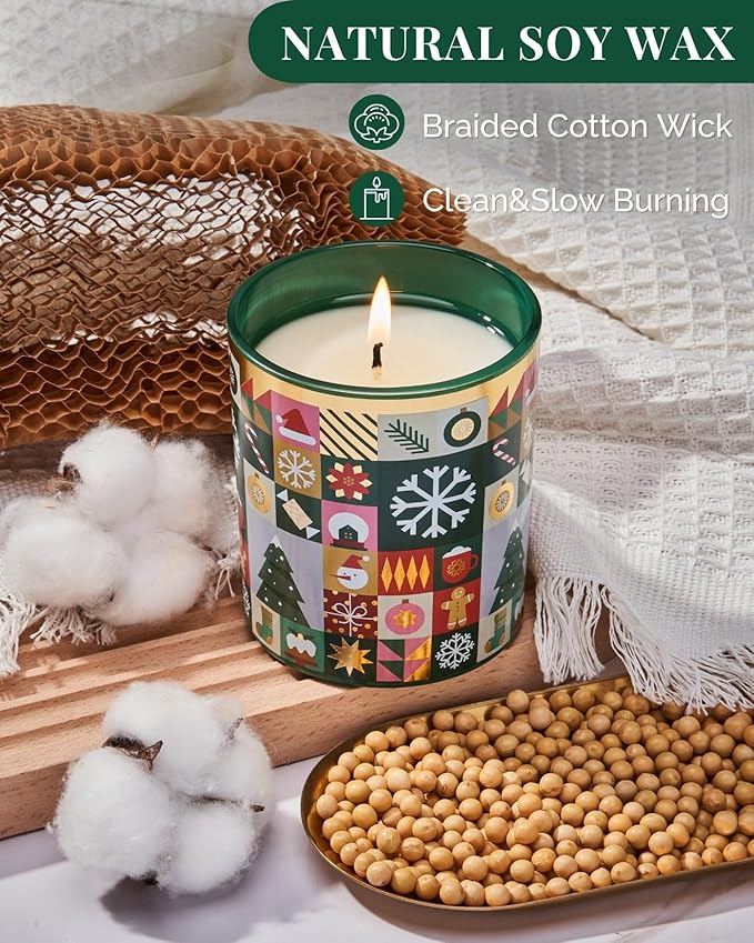 M&SENSE Fir & Pine Scented Winter Candle 55 Hours Long Lasting Wood Scent Gift for Christmas, 9.9oz All Natural Soy Wax Clean Non Toxic Candle for Housewarming & Stress Relief