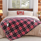 Pink Heated Blanket Electric, Queen Size 84X90, 10 Heat Levels/8 Hours Auto Off/Dual Control for Bed, Blue Plaid Checkered Sherpa Blanket Warmer for Adult, Washable Gift, ETL
