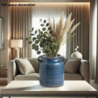 Ceramic Rustic Distressed Blue Flower Vase for Centerpieces, Kitchen, Office or Living Room (5.9''x6.3'')