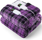 Heated Electric Blanket Queen Size, 84X90 Heating Blanket Queen with Dual Control&10 Heats Levels&Timer for Bed,Purple Plaid Sherpa Soft Blankets Warmer Gift for Grandma Women Adults, Washable,ETL