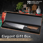 Purple Dragon Chef Knife 7.8 Inch, Ultra Sharp Japanese Kitchen Knife, German Vg10 Steel Meat Cutting Chopping Dicing Vegetables, Ergonomic Wooden Handle, Gift Box