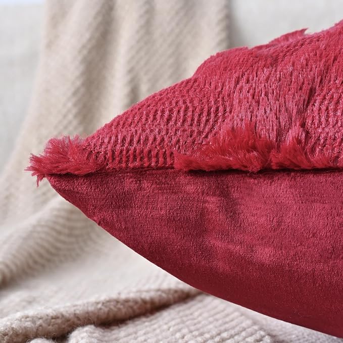 Set of 2 Soft Moroccan Throw Pillow Covers 16x16 Inch Plush Boho Decorative Pillow Cover Accent Cushion Case for Couch Sofa Bed, Burgundy