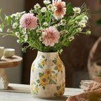 Levvohd Vintage Ceramic Vase, 7.7 Inch Yellow and Beige Sunflower Floral Modern Flower Vases for Home Decor Aesthetic Living Room Bookshelf Office Tuscan Decorations (Conical)