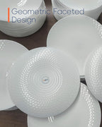 7.5 inch Salad Appetizer Plate Set of 6, Opal Glass Light and Durable Geometric Faceted Small White Plates for Dessert, Kitchen, Dishwasher and Microwave Safe