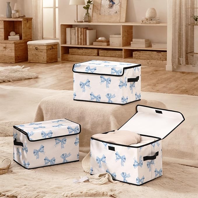 Stackable Clothes Storage Bins with Lids,Closet Organizers Fabric Box for Home and Office,Blanket Clothes Organizers,Under Bed Storage Containers 3 Pack.