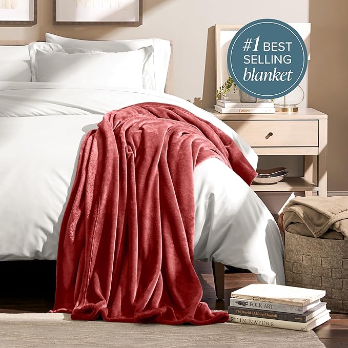 Bare Home Fleece Blanket - Full/Queen - Ultra-Soft Lightweight for Bed, Sofa, and Couch - Luxury Microplush - Cozy Warm Blanket (Full/Queen, Rosewood)