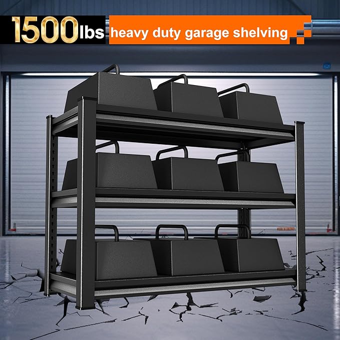Garage Storage Shelves Heavy Duty, 40”W Shelving Units and Storage Rack, 1500LBS Loads Shelving Units, Adjustable 3-Tier Metal Shelves for Industrial Storage, 40”W×16”D×36”H,Black