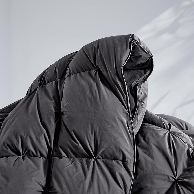 SNOWMAN Premium Down Comforter Queen Size, Luxurious All Season Duvet Insert with Cotton Blended Fabric, 37oz Fill Weight Pinch Pleat Design Hotel Bedding Comforter (Grey,90"x90")