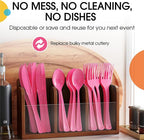 Party Solids Hot Pink Plastic Knives 200 Pcs Hot Pink Knives Disposable Utensils Heavy Duty Plastic Cutlery Set Disposable Cutlery Sets Flatware Sets Silverware Set Party Supplies & Party Tableware