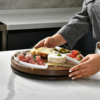 Shanik Upgraded Lazy Susan Cheese Cutting Board Set – Round Acacia Charcuterie Board with 4 Ceramic Bowls, Elegant Appetizer Tray Gift