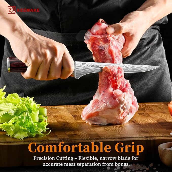KEEMAKE Fillet Knife 6 Inch, Super Sharp Boning Knife High Carbon Stainless Steel Deboning Knives for Meat Cutting, Fish Knive with Ergonomic Pakkawood Handle with Gift Box
