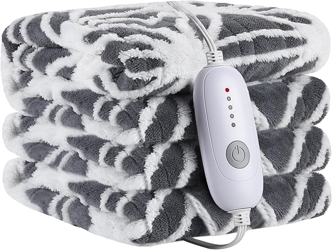 LUXIAN Heated Blanket Electric Throw,72" x 84" Full Size,Jacquard Polar Fleece Heated Blanket with 10 Hours Timer Auto-Off & 5 Heating Levels,Machine Washable (Grey)