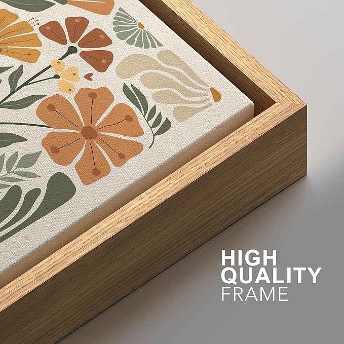 SIGNFORD Framed Canvas Print Wall Art Set Vintage Flower in Pastel Illustration Modern Art Decorative Nordic Nature for Living Room, Bedroom, Office - 24"x36"x2 Natural