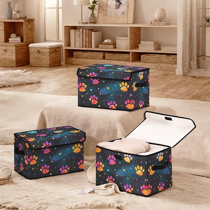 Stackable Clothes Storage Bins with Lids,Closet Organizers Fabric Printing Box for Home and Office,Blanket Clothes Organizers,Under Bed Storage Containers 3 Pack.