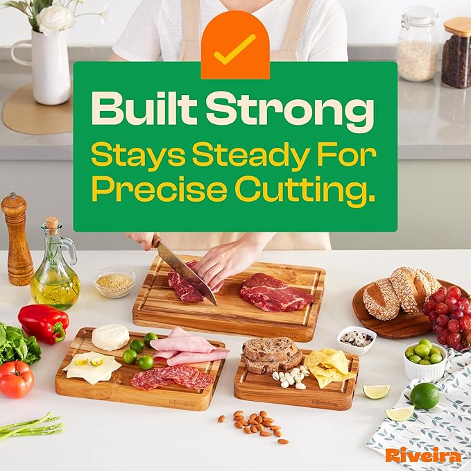 Riveira Teak Wood Cutting Board – Gourmet Teak Grandeur: 24 x 18 Wooden Cutting Board – Natural Wooden Cutting Boards For Kitchen Decorative – Innovative Juice Grooves Teak Wooden Chopping Board