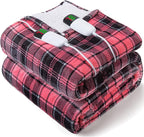 Pink Heated Blanket Electric, Queen Size 84X90, 10 Heat Levels/8 Hours Auto Off/Dual Control for Bed, Blue Plaid Checkered Sherpa Blanket Warmer for Adult, Washable Gift, ETL