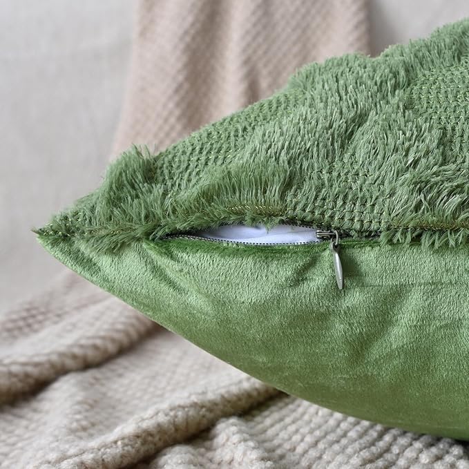 Set of 2 Soft Moroccan Throw Pillow Covers 16x16 Inch Plush Boho Decorative Pillow Cover Accent Cushion Case for Couch Sofa Bed, Olive Green