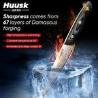 Huusk Damascus Kitchen Utility Knife, Japanes VG10 Small Chef Knife 5 inch with Ergonomic Wooden Handle, Versatile Knife for Vegetable Fruit Meat,Birthday Dad Mom Gift