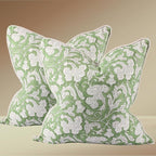 Ridhi Sage Green Block Print Canvas Cotton Throw Pillow Covers for Decorative Couch Pillows for Living Room, Chic Boho Cute Outdoor Thanksgiving Pillows Covers Gifts 18x18 Inches