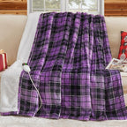 Heated Blanket Electric, Twin Size 62X84, Heating Blanket with 10 Heating Levels & 8 Hours Auto Off, Purple Checkered Plaid Sherpa Blankets Warmer for Adults, Fast Heating and Washable, ETL & FCC