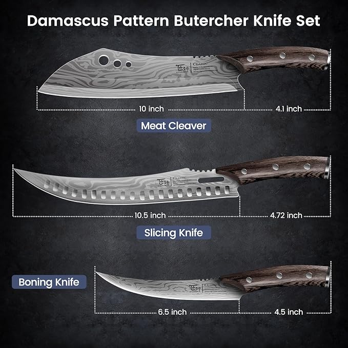 Butcher Knife Set, 3 PCS Kitchen Knives Set for Cutting, Meat Cleaver Chef Knife Set, Japanese Style High Carbon Steel Knives Set, Chopping & Slicing & Boning for Home and BBQ, Gift for Men