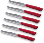 6 kitchen Knives - 4.3"/11cm Italian Stainless Steel Serrated Vegetable/Steak/Table Knife Cutlery, Rounded Tip (Red)