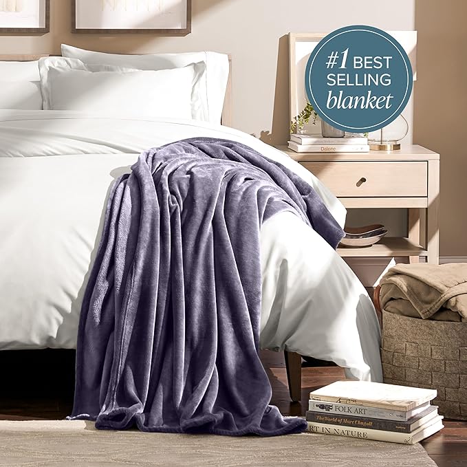 Bare Home Fleece Blanket - Throw/Travel - Ultra-Soft Lightweight for Bed, Sofa, and Couch - Luxury Microplush - Cozy Warm Blanket (Throw/Travel, Dusty Purple)