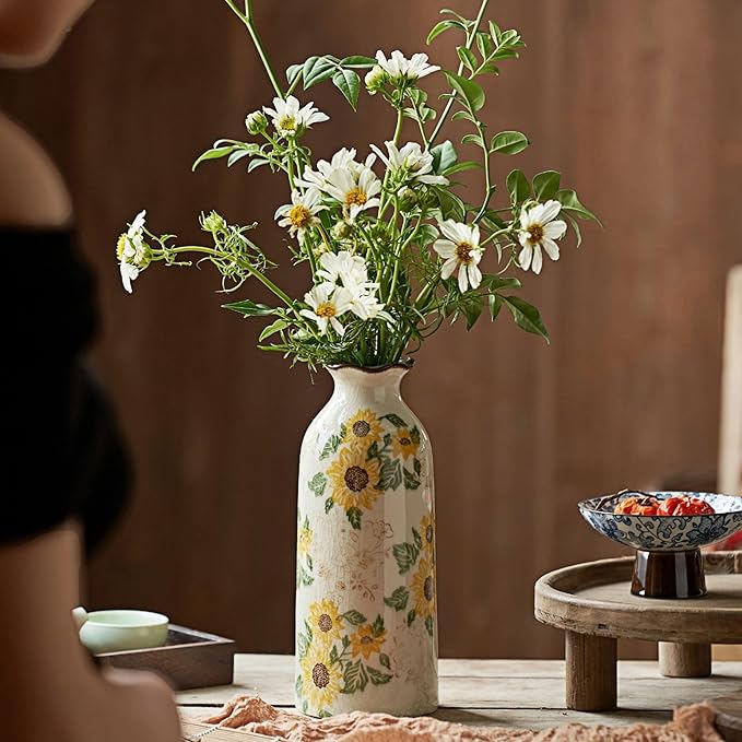 Levvohd Autumn Ceramic Vase Set of 3, Vintage Small Vases for Decor Home Your Kitchen Bedroom Living Room Bathroom Shelf Centerpiece Table Decorations (H 9.5" + H7.7 + H5.9)