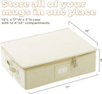 storageLAB Cup and Mug Storage Containers, Hard Shell Storage Case with Felt Dividers for Cups, Mugs, Dishes, and Glasses, Ideal for Kitchen Organizing and Moving Supplies - 1 Pack, Cream