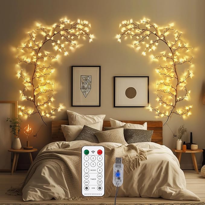 Enchanted Willow Vine Lights for Home Decor with 160LEDs, 8.2FT Wall Decoration Light with 8 Remote Control Modes (Brown)(1PCS)