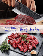 Hand Forged Meat Cleaver Knife Fathers Butcher Knives for Meat Cutting Full Tang Chef Knife with Belt Sheath and Gift Box High Carbon Steel for Kitchen or Camping, Gift for Dad