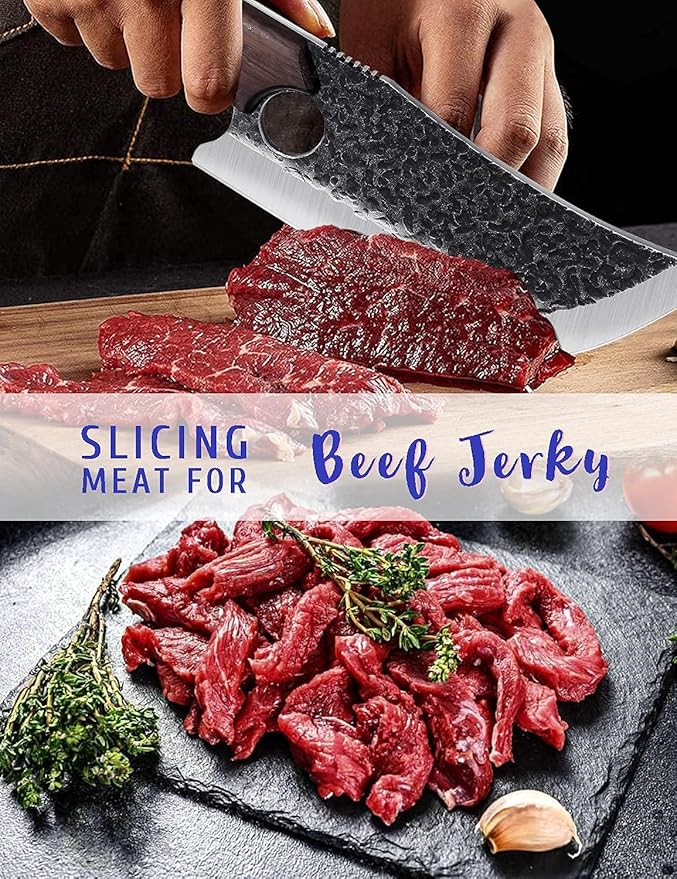 Hand Forged Meat Cleaver Knife Fathers Butcher Knives for Meat Cutting Full Tang Chef Knife with Belt Sheath and Gift Box High Carbon Steel for Kitchen or Camping, Gift for Dad