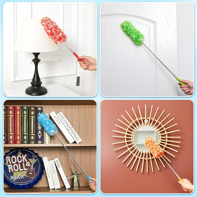 Tanlade 36 Pcs Microfiber Feather Duster for Cleaning 13-31 Inch Extendable Cobweb Dusters Ceiling Fan Duster Washable Bendable Tool for Office Car Window Furniture (Bright Color)